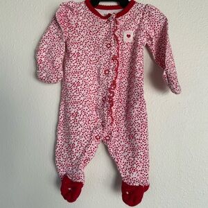 Just One You Baby Heart-Print Footed One-Piece - Red/White